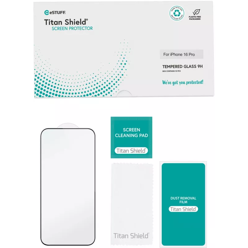 eSTUFF ES501423-10BULK grūdinto stiklo apsauginis ekrano stikliukas iPhone 16 Pro 10 vnt.