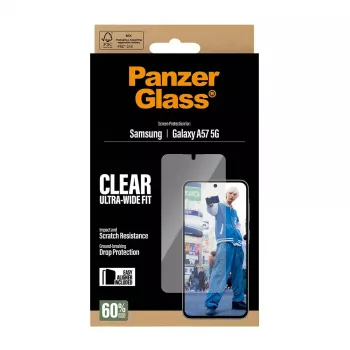 Apsauginis stiklas PanzerGlass Ultra-Wide Fit, Samsung Galaxy A57 5G – skaidrus, atsparus įbrėžimams