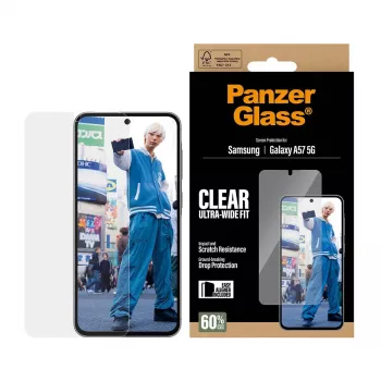 Apsauginis stiklas PanzerGlass Ultra-Wide Fit, Samsung Galaxy A57 5G – skaidrus, atsparus įbrėžimams