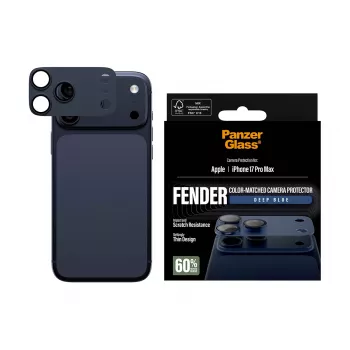 Apsauginis kameros dangtelis PanzerGlass Fender Deep Blue, skirtas iPhone 17 Pro Max, silikoninis, atsparus įbrėžimams ir smūgiams