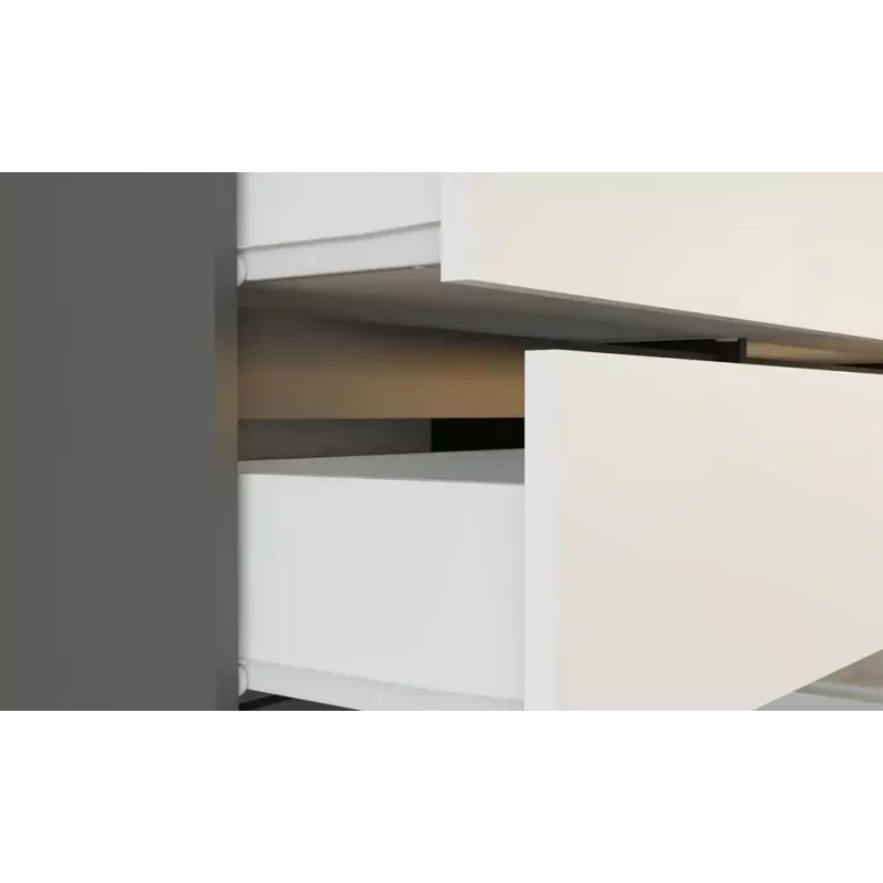 Komoda Top E Shop MALWA M6 120 cm, 6 stalčių, antracitinis korpusas, balti fasadai
