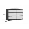 Komoda Top E Shop MALWA M6 120 cm, 6 stalčių, antracitinis korpusas, balti fasadai