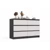 Komoda Top E Shop MALWA M6 120 cm, 6 stalčių, antracitinis korpusas, balti fasadai