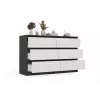 Komoda Top E Shop MALWA M6 120 cm, 6 stalčių, antracitinis korpusas, balti fasadai