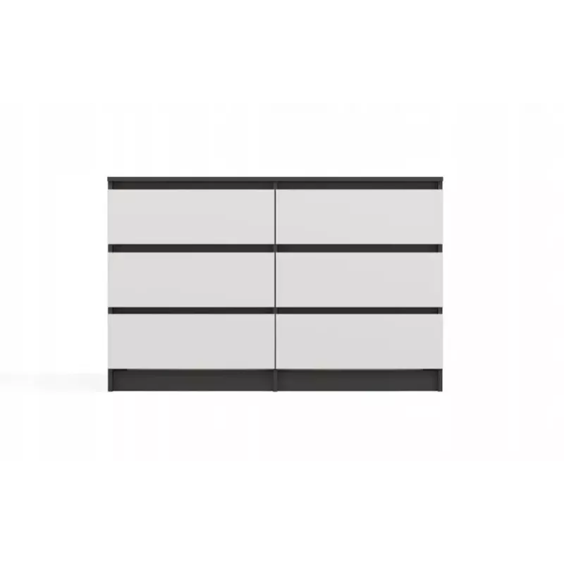Komoda Top E Shop MALWA M6 120 cm, 6 stalčių, antracitinis korpusas, balti fasadai