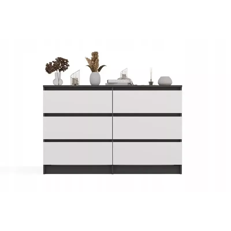 Komoda Top E Shop MALWA M6 120 cm, 6 stalčių, antracitinis korpusas, balti fasadai