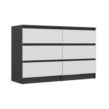 Komoda Top E Shop MALWA M6 120 cm, 6 stalčių, antracitinis korpusas, balti fasadai