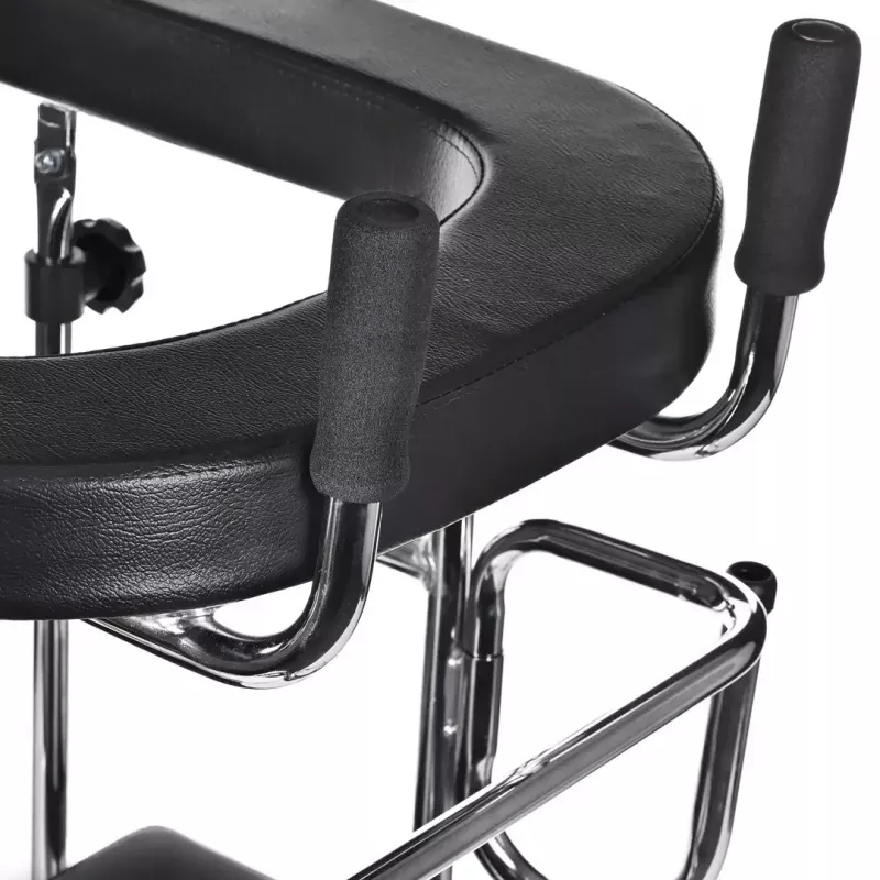 Reabilitacinis aukštas vaikštynė ActionMed B200AM – atraminė stovėsena su sėdyne, 4 ratai, reguliuojamas aukštis 100–125 cm, maks. apkrova 120 kg, rėmo plotis 65 cm