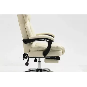 Biuro kėdė ActiveJet YK7416 su ratukais – ergonomiška sukamoji kėdė, smėlio spalvos eko oda, metalinis rėmas, paminkštinta nugara, pėdų atrama