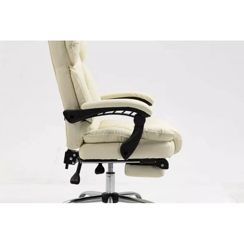 Biuro kėdė ActiveJet YK7416 su ratukais – ergonomiška sukamoji kėdė, smėlio spalvos eko oda, metalinis rėmas, paminkštinta nugara, pėdų atrama