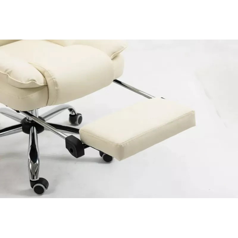 Biuro kėdė ActiveJet YK7416 su ratukais – ergonomiška sukamoji kėdė, smėlio spalvos eko oda, metalinis rėmas, paminkštinta nugara, pėdų atrama