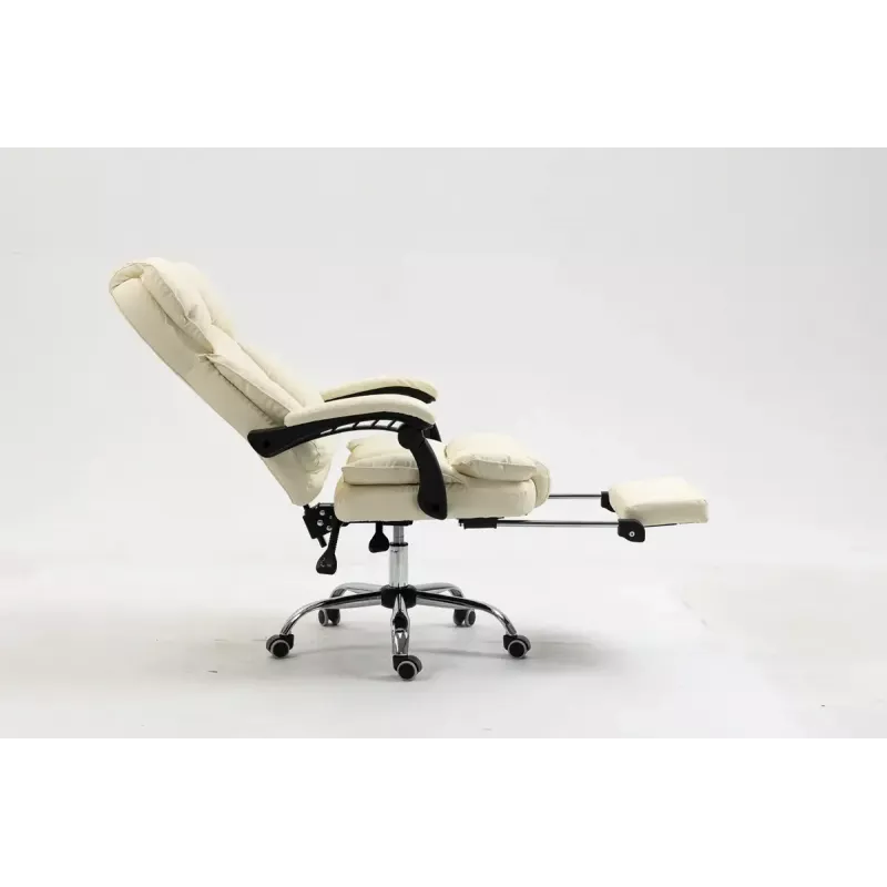 Biuro kėdė ActiveJet YK7416 su ratukais – ergonomiška sukamoji kėdė, smėlio spalvos eko oda, metalinis rėmas, paminkštinta nugara, pėdų atrama