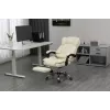 Biuro kėdė ActiveJet YK7416 su ratukais – ergonomiška sukamoji kėdė, smėlio spalvos eko oda, metalinis rėmas, paminkštinta nugara, pėdų atrama