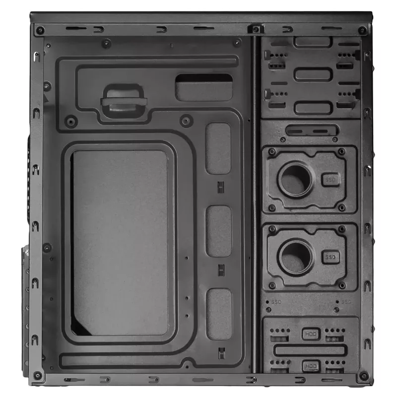 Korpusas Akyga AK939BL Midi Tower – ATX/Micro-ATX, 3×3.5 colio + 3×2.5 colio lizdai, GPU iki 385 mm, USB 2.0