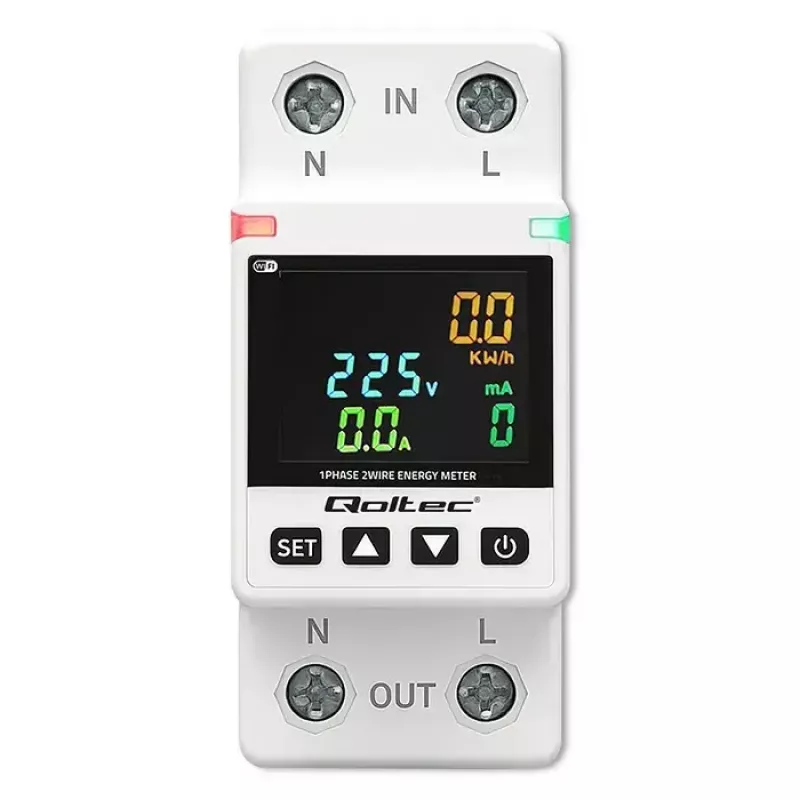 Vienfazis energijos suvartojimo matuoklis QOLTEC 50981 DIN35 230V 50Hz