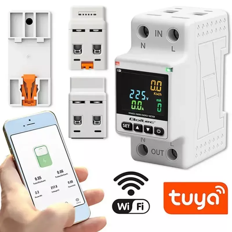 Vienfazis energijos suvartojimo matuoklis QOLTEC 50981 DIN35 230V 50Hz