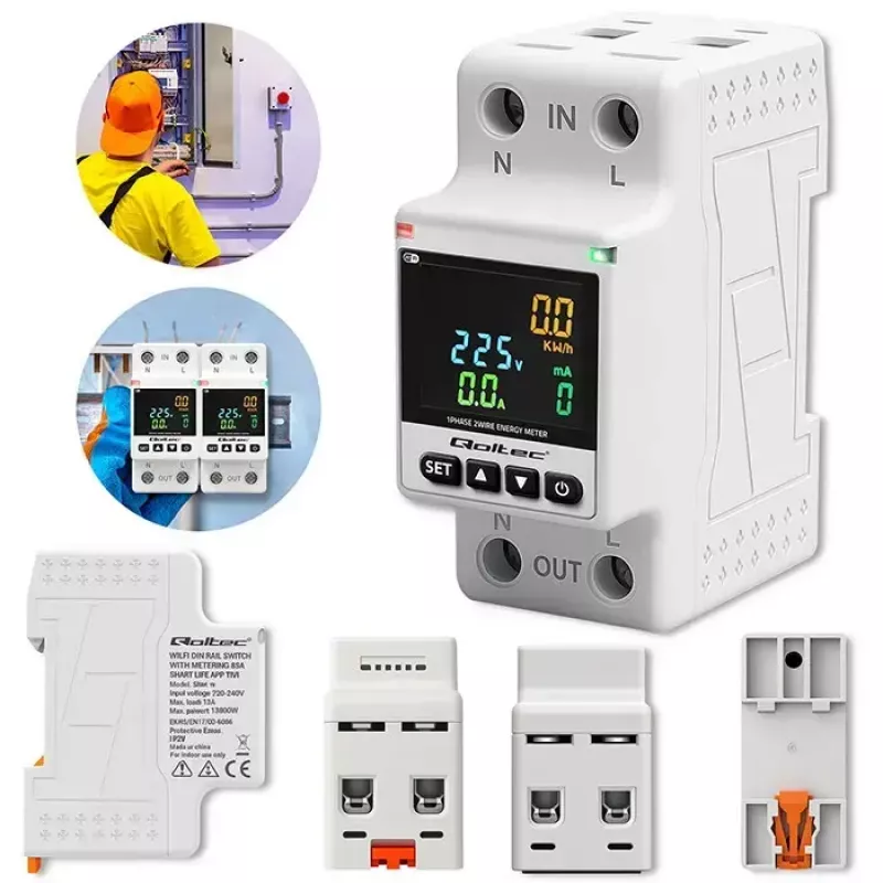 Vienfazis energijos suvartojimo matuoklis QOLTEC 50981 DIN35 230V 50Hz