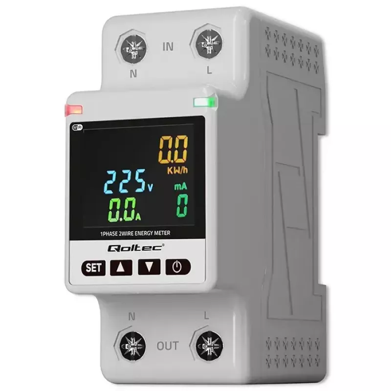 Vienfazis energijos suvartojimo matuoklis QOLTEC 50981 DIN35 230V 50Hz