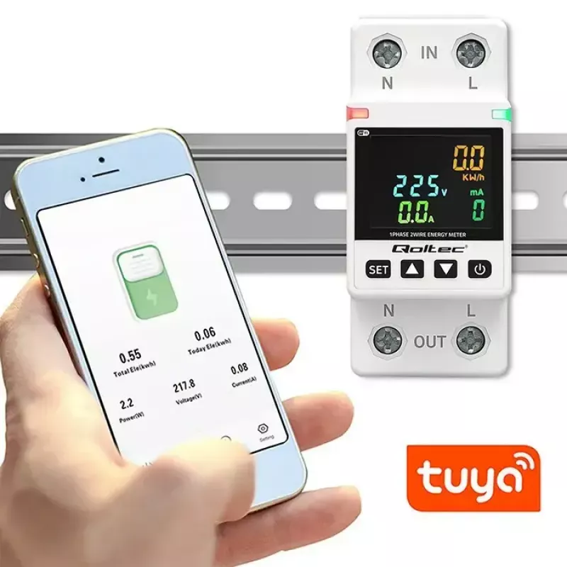 Vienfazis energijos suvartojimo matuoklis QOLTEC 50981 DIN35 230V 50Hz