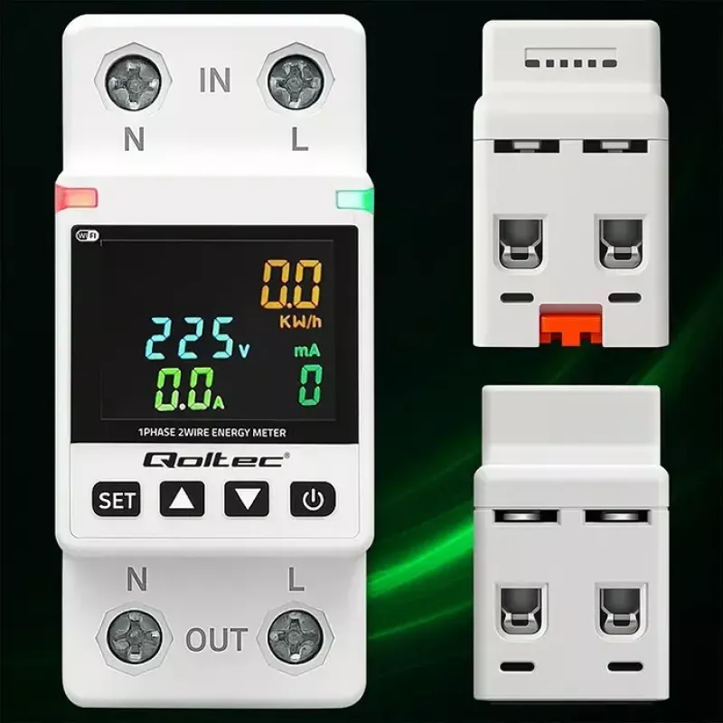 Vienfazis energijos suvartojimo matuoklis QOLTEC 50981 DIN35 230V 50Hz