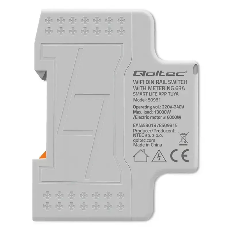 Vienfazis energijos suvartojimo matuoklis QOLTEC 50981 DIN35 230V 50Hz