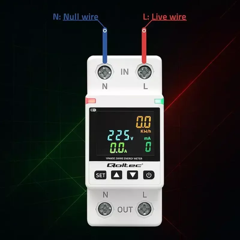 Vienfazis energijos suvartojimo matuoklis QOLTEC 50981 DIN35 230V 50Hz