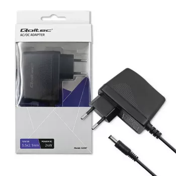 Qoltec 52397 maitinimo adapteris su kištuku, 24 W, 12 V, 2 A, 5,5 x 2,1 mm