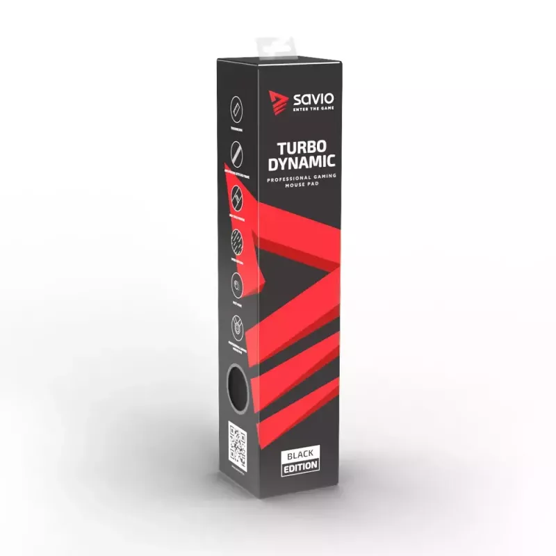 Pelėdos kilimėlis SAVIO Black Edition Turbo Dynamic XL — žaidimų audinys/guma 900×400×3 mm, susiūti kraštai, neslystantis pagrindas