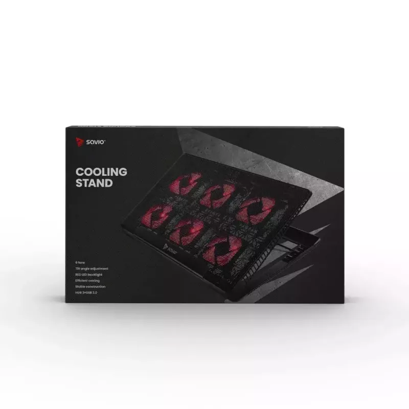 Aušinimo stovas nešiojamam kompiuteriui SAVIO COS-01 su 6 foniniais ventiliatoriais 2000 RPM, USB 2.0, iki 17,3 colių