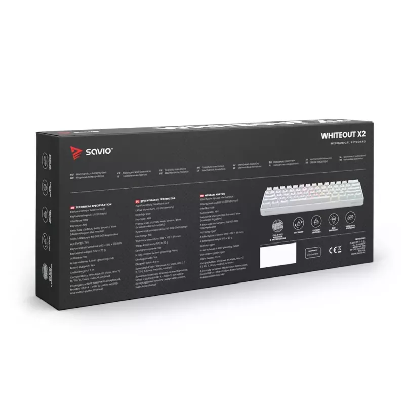 Mechaninė klaviatūra Savio WHITEOUT X2 RED Gaming USB QWERTY 61 klavišų