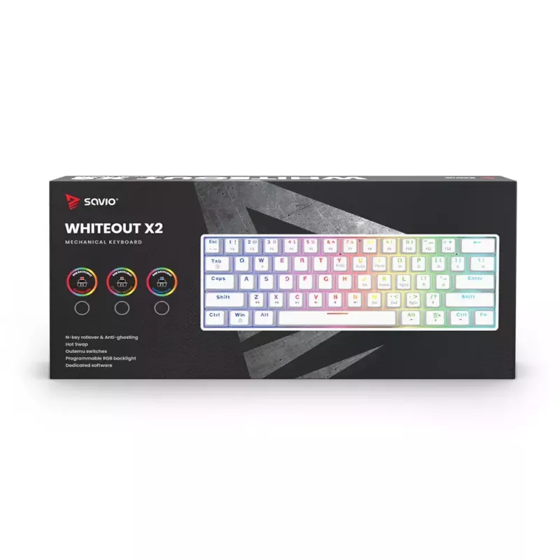 Mechaninė klaviatūra Savio WHITEOUT X2 RED Gaming USB QWERTY 61 klavišų
