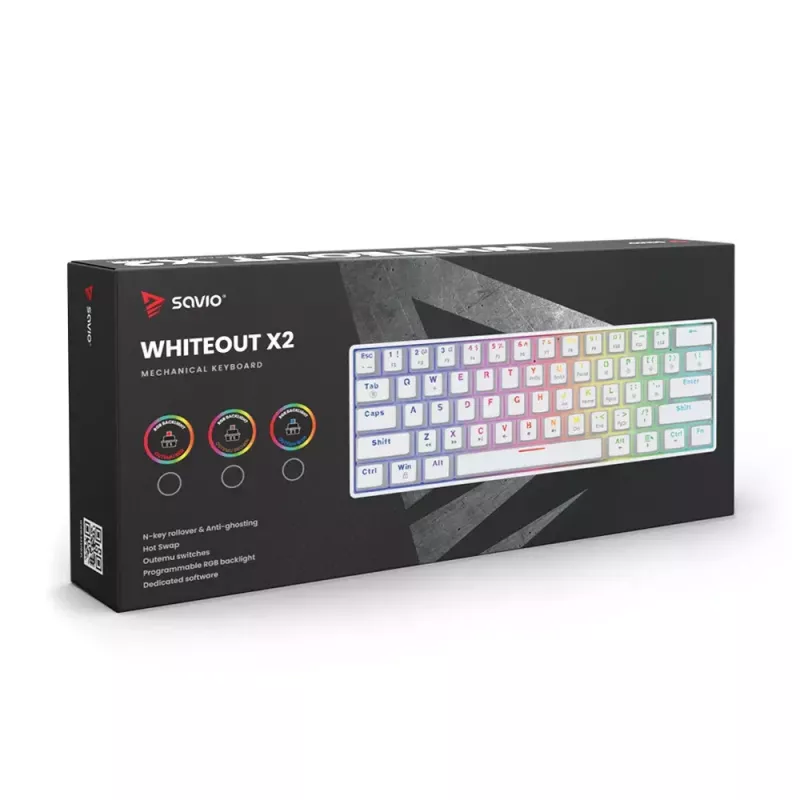 Mechaninė klaviatūra Savio WHITEOUT X2 RED Gaming USB QWERTY 61 klavišų