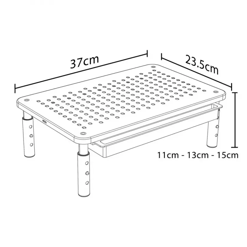 Stovas nešiojamam kompiuteriui MACLEAN MC-946 13–32 colių, 3 lygių aukštis (11/13/15 cm), stalčius, juodas, iki 20 kg