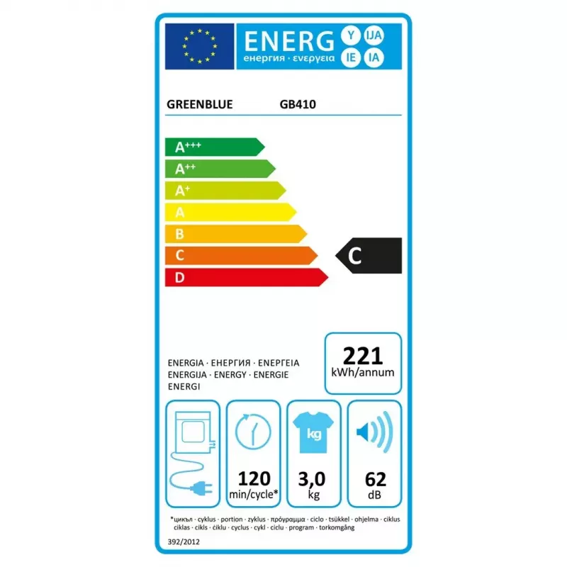 Elektrinė džiovyklė GreenBlue GB410 — 3 kg talpa, 830 W, ventiliuojama, 5 džiovinimo programų, energijos klasė C
