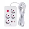 Maitinimo juosta MACLEAN MCE393 W — 4 lizdai + 3×USB, 110–240V, 2,1A USB, 2500W, 3 m, balta