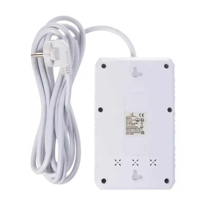 Maitinimo juosta MACLEAN MCE393 W — 4 lizdai + 3×USB, 110–240V, 2,1A USB, 2500W, 3 m, balta