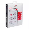 Maitinimo juosta MACLEAN MCE393 W — 4 lizdai + 3×USB, 110–240V, 2,1A USB, 2500W, 3 m, balta