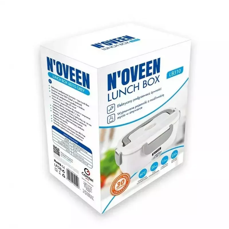 NOVEEN LB310 Electric Lunch Box Pilka – nešiojamas maisto šildytuvas, USB maitinamas, vieno skyriaus