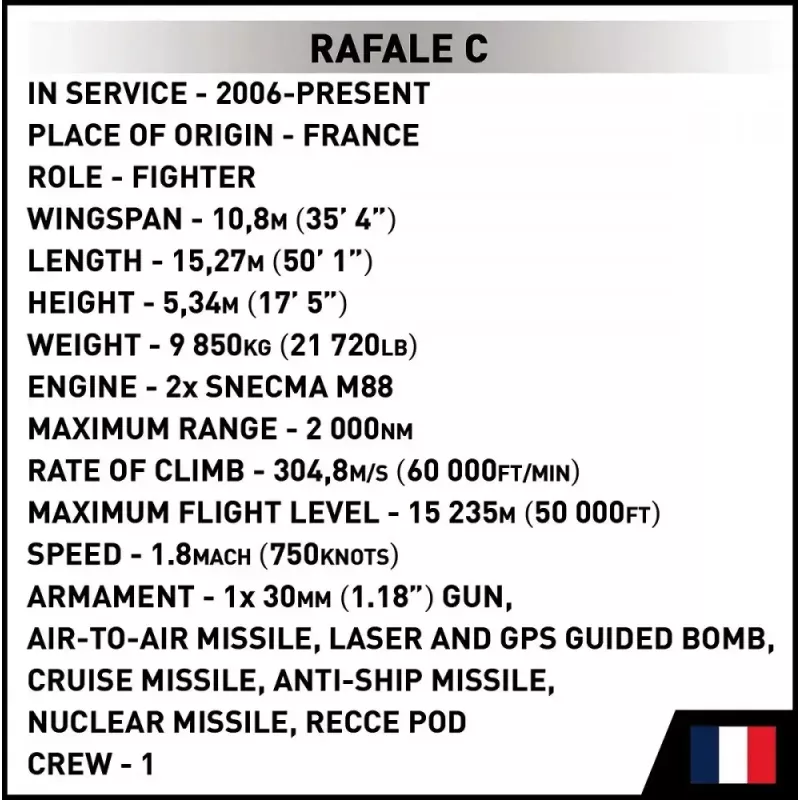 Konstrukcinis blokų rinkinys Cobi Rafale C, 551 detalė, modelis COBl-5901