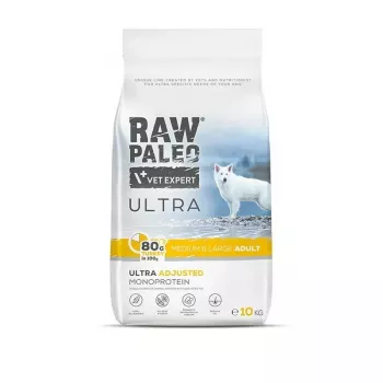 Sausas šunų maistas VETEXPERT RAW PALEO Ultra vidutinių ir didelių veislių suaugusiems kalakutiena — 2 kg, be grūdų, baltymai 24,5%, riebalai 14%