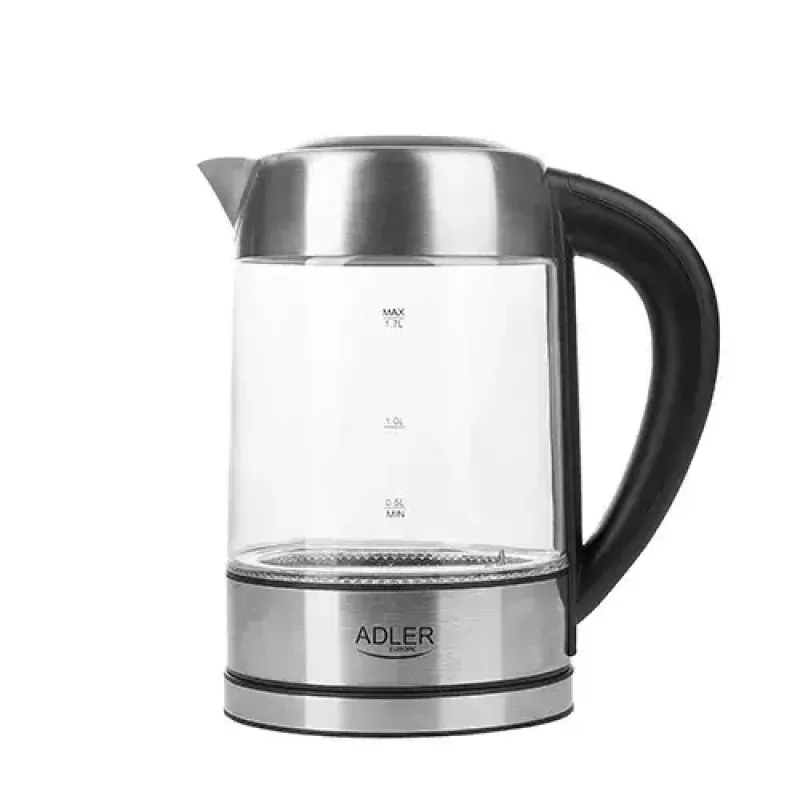 Elektrinis virdulys Adler AD 1247 1.7 l 2200 W stiklinis korpusas nerūdijančio plieno elementai juodas