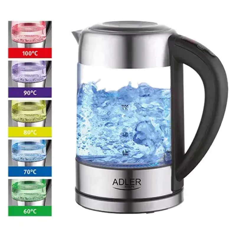 Elektrinis virdulys Adler AD 1247 1.7 l 2200 W stiklinis korpusas nerūdijančio plieno elementai juodas