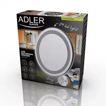 Veidrodis su LED apšvietimu laisvai pastatomas apvalus baltas Adler AD 2168