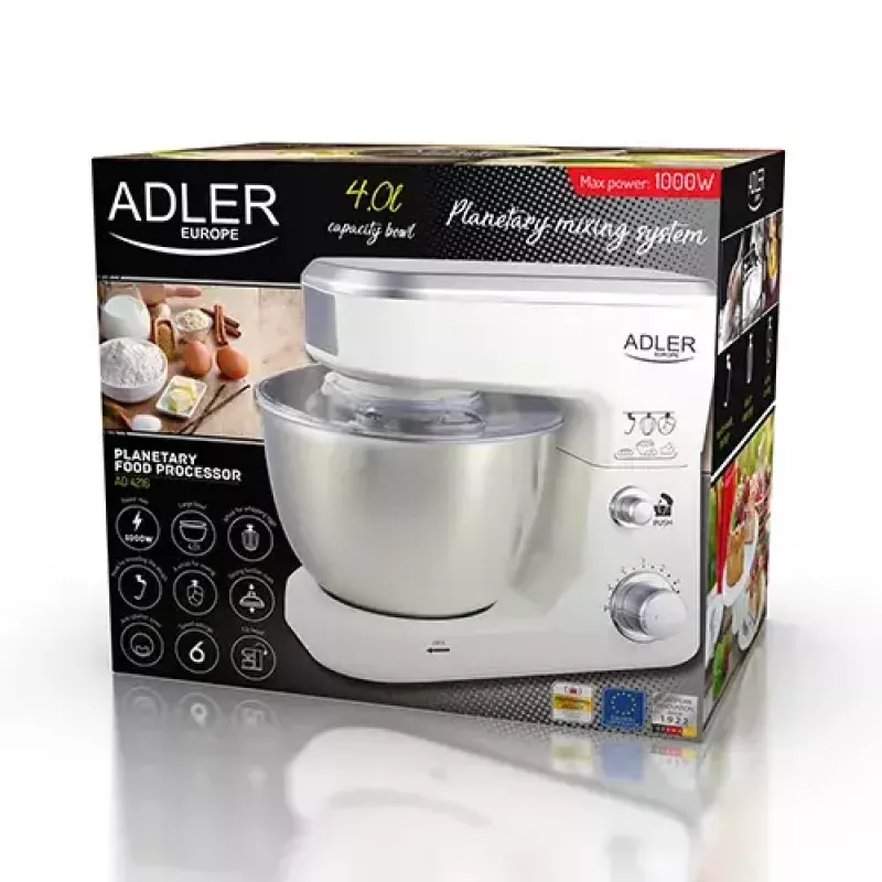Virtuvinis kombainas ADLER AD 4216, 500 W, 4 L nerūdijančio plieno dubuo, baltas