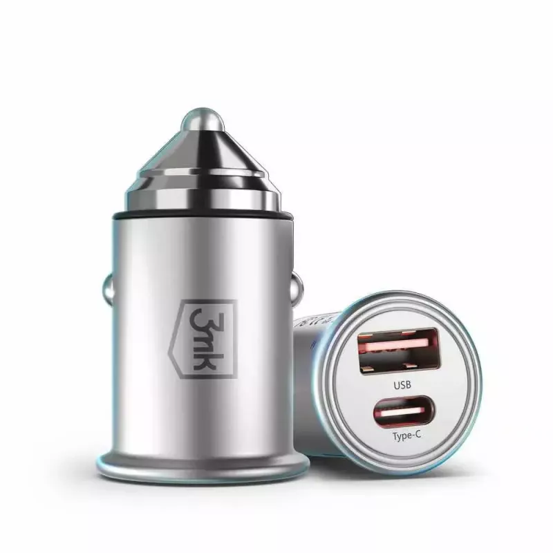 Automobilinis įkroviklis 3MK Hyper Car Charger 30W sidabrinis
