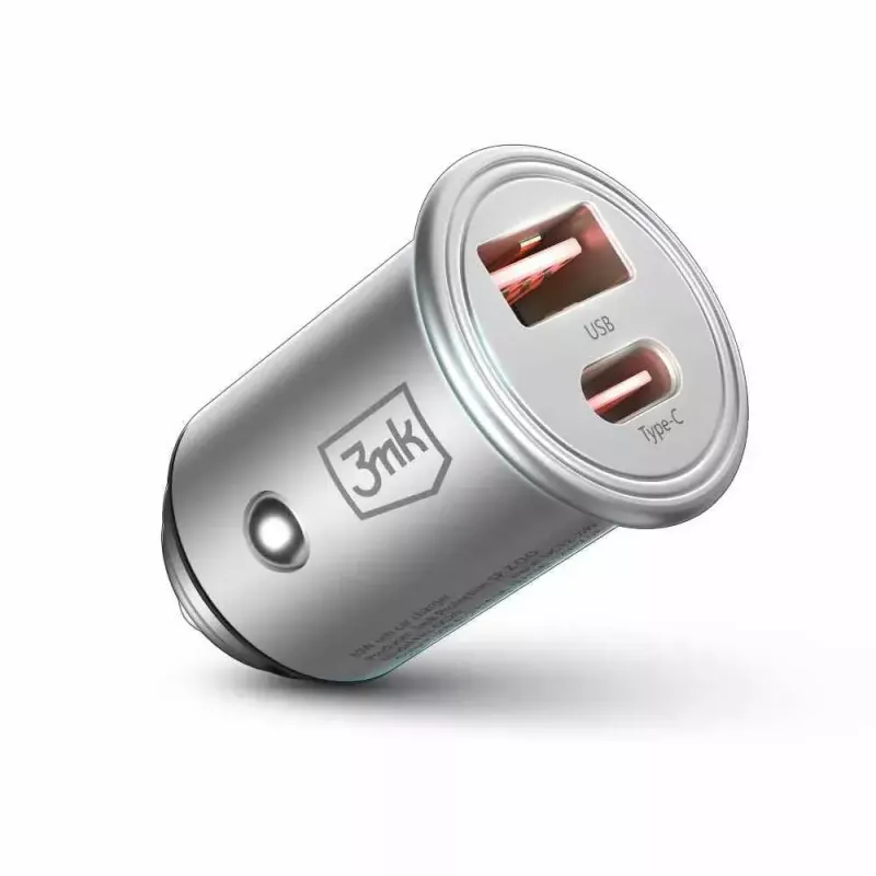 Automobilinis įkroviklis 3MK Hyper Car Charger 30W sidabrinis