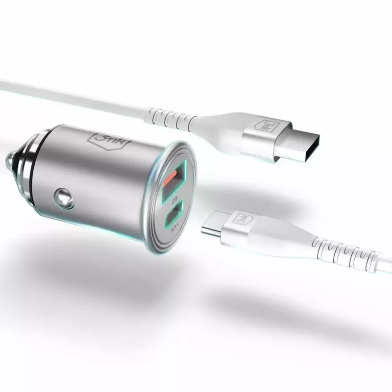 Automobilinis įkroviklis 3MK Hyper Car Charger 30W sidabrinis
