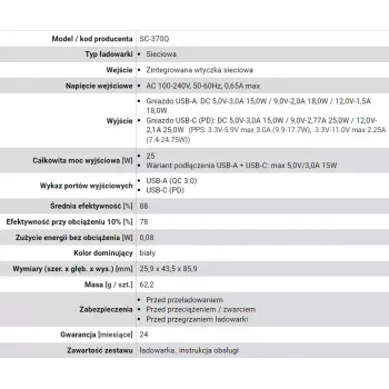 USB-C įkroviklis everActive SC-370Q 25W QC3.0 greitasis įkrovimas