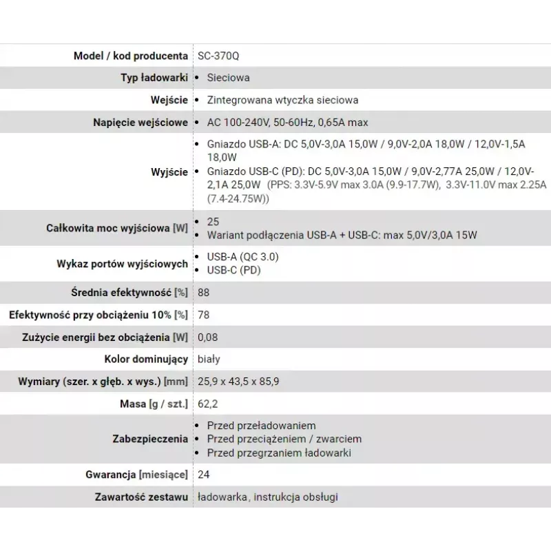 USB-C įkroviklis everActive SC-370Q 25W QC3.0 greitasis įkrovimas