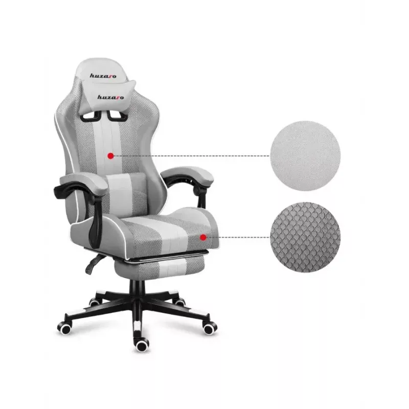 Žaidimų kėdė Huzaro FORCE 4.7 Bucket Seat Pilka — audinys, paminkštinta sėdynė ir atlošas, pakojis, maks. svoris 140 kg, aukštis 113–123 cm